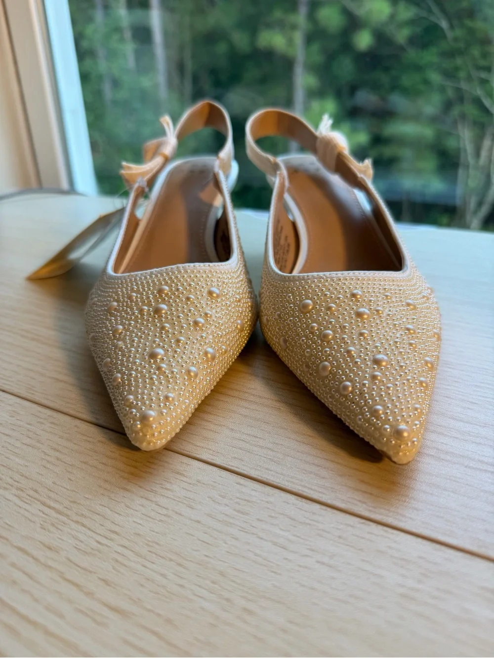 Ivory Size 6- NWT pearl embellished kitten heels, wedding heels